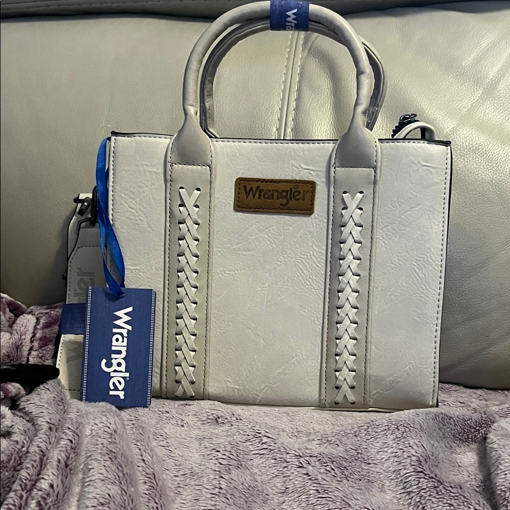 Wrangler White Satchel with Braided Detail with Crossbody Strap